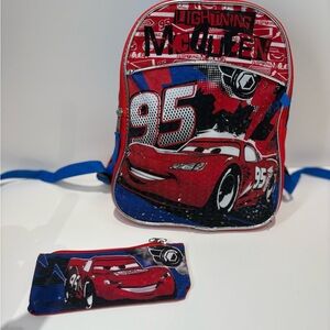 Disney Cars Lightning McQueen Kids Backpack + Matching Pencil Case – Red & Blue